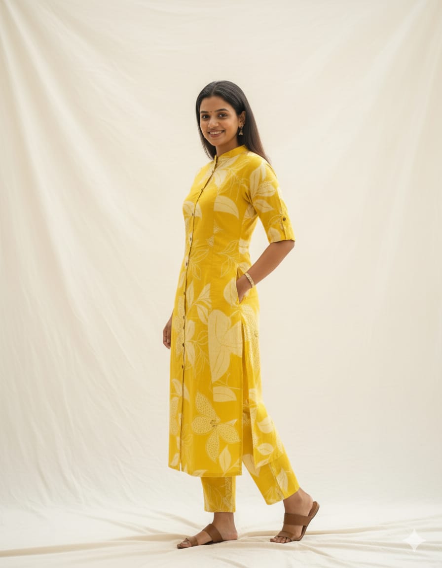 Sunshine Yellow Floral Button-Down Co-ord Set