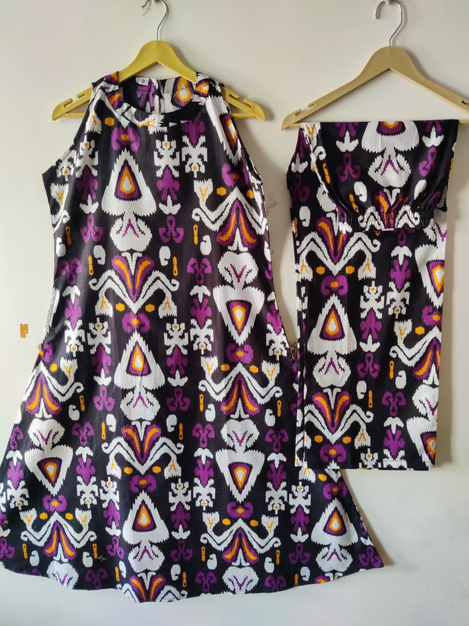 Black Ikat Print Halter Neck A-Line Kurta Palazzo Set