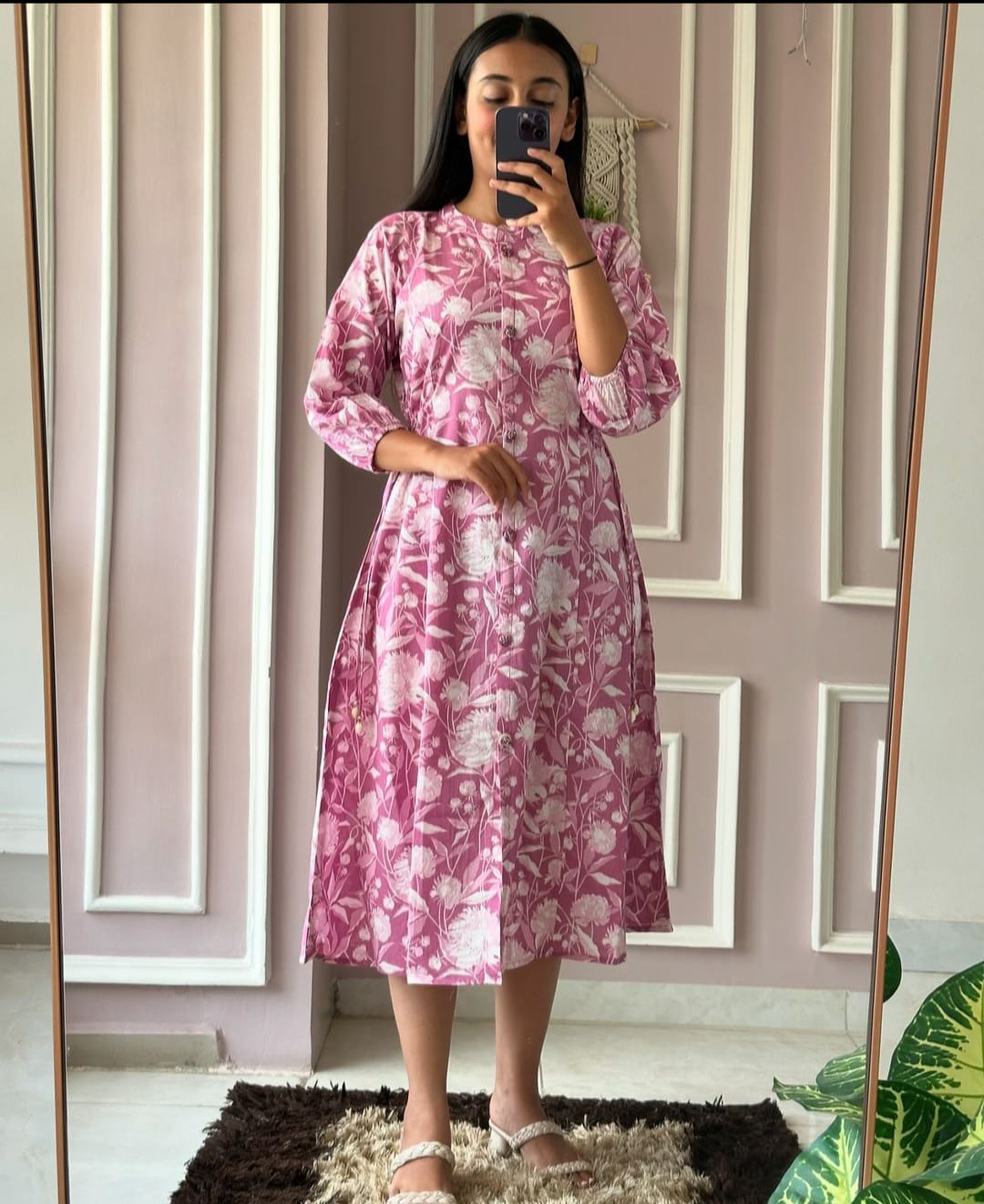 Pink Midi Cotton Casual Dresses for women