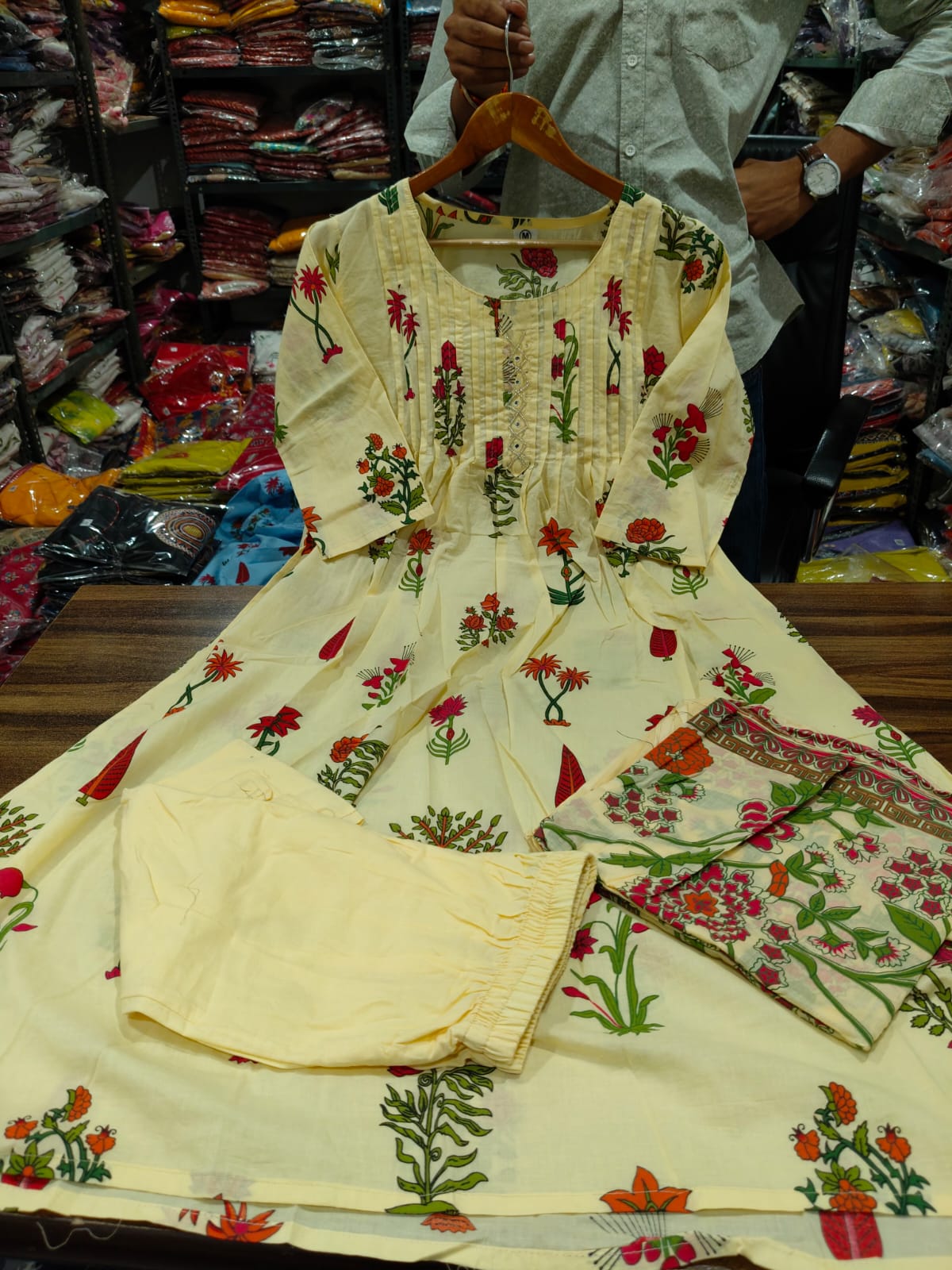 Butter Yellow Floral Printed Kurta Set with Pant and Matching Floral Dupatta