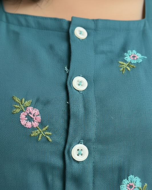 Dark-Green Midi Cotton Casual Dresses for women Embroidery Work