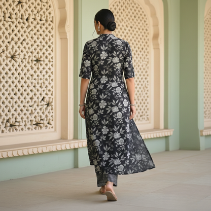 Co-Ord set in Aline pattern with one side pocket paired with Ankle length pant