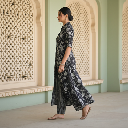 Co-Ord set in Aline pattern with one side pocket paired with Ankle length pant