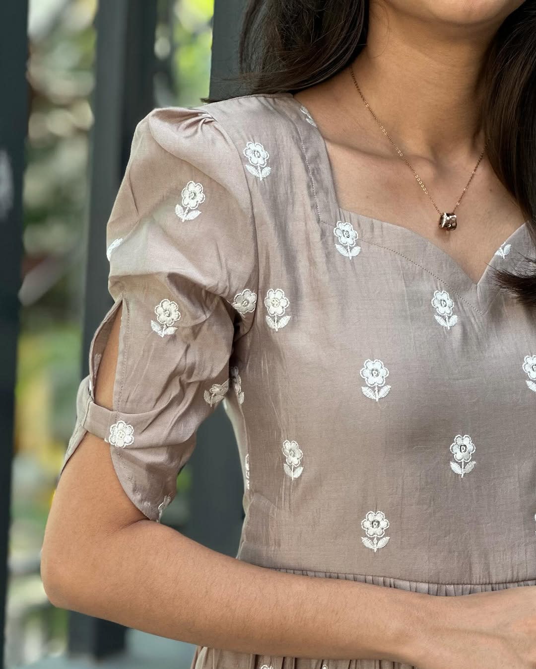 Gray Floral Midi Cotton Casual Dresses for women