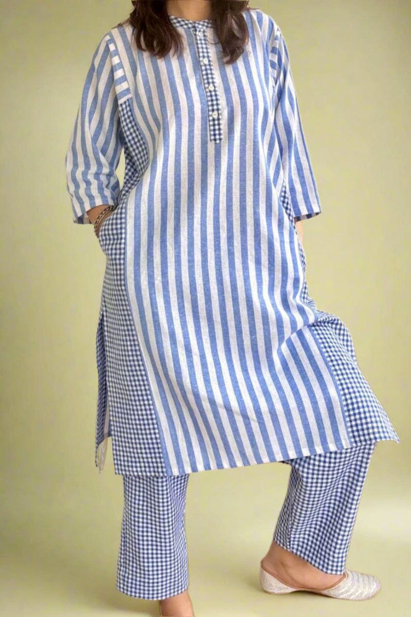 New Arrival Pure Cotton Striped Kurta Set