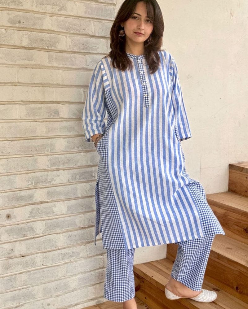 New Arrival Pure Cotton Striped Kurta Set