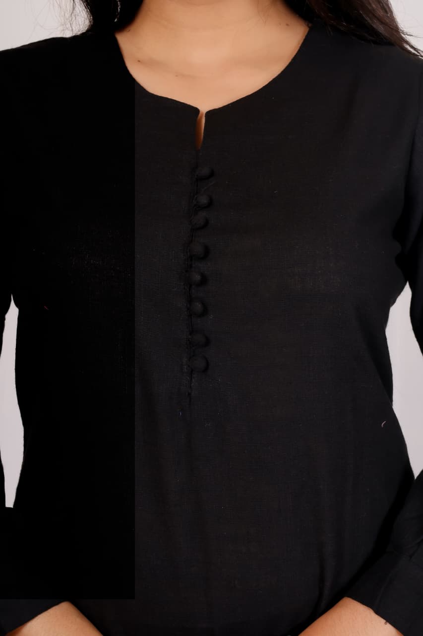 New Design Black Co-ord Set for Women Printed Kurta with Trousers
