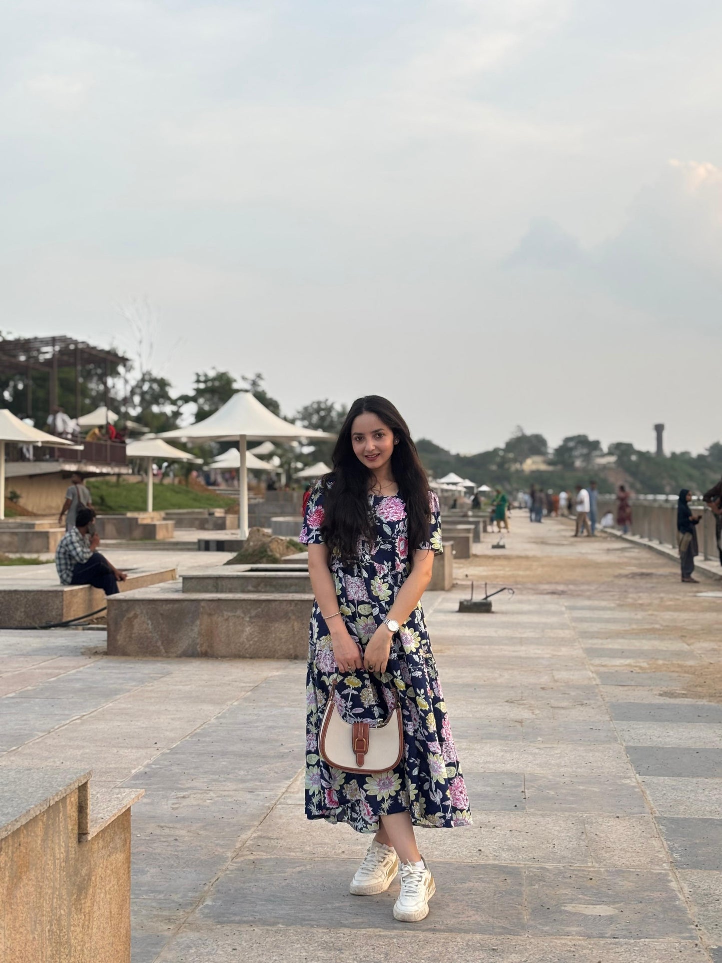 New Floral Blue Midi Cotton Casual Dresses for Womens