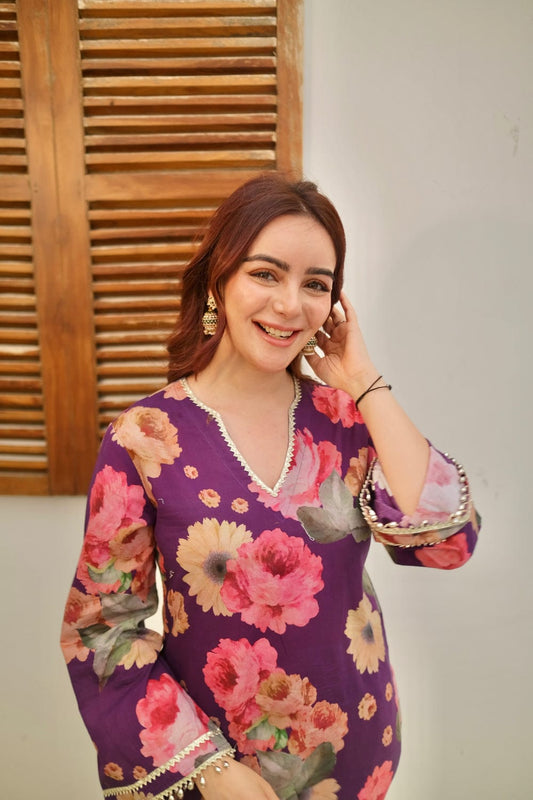 New Sunshine lace detailing kurta pant set