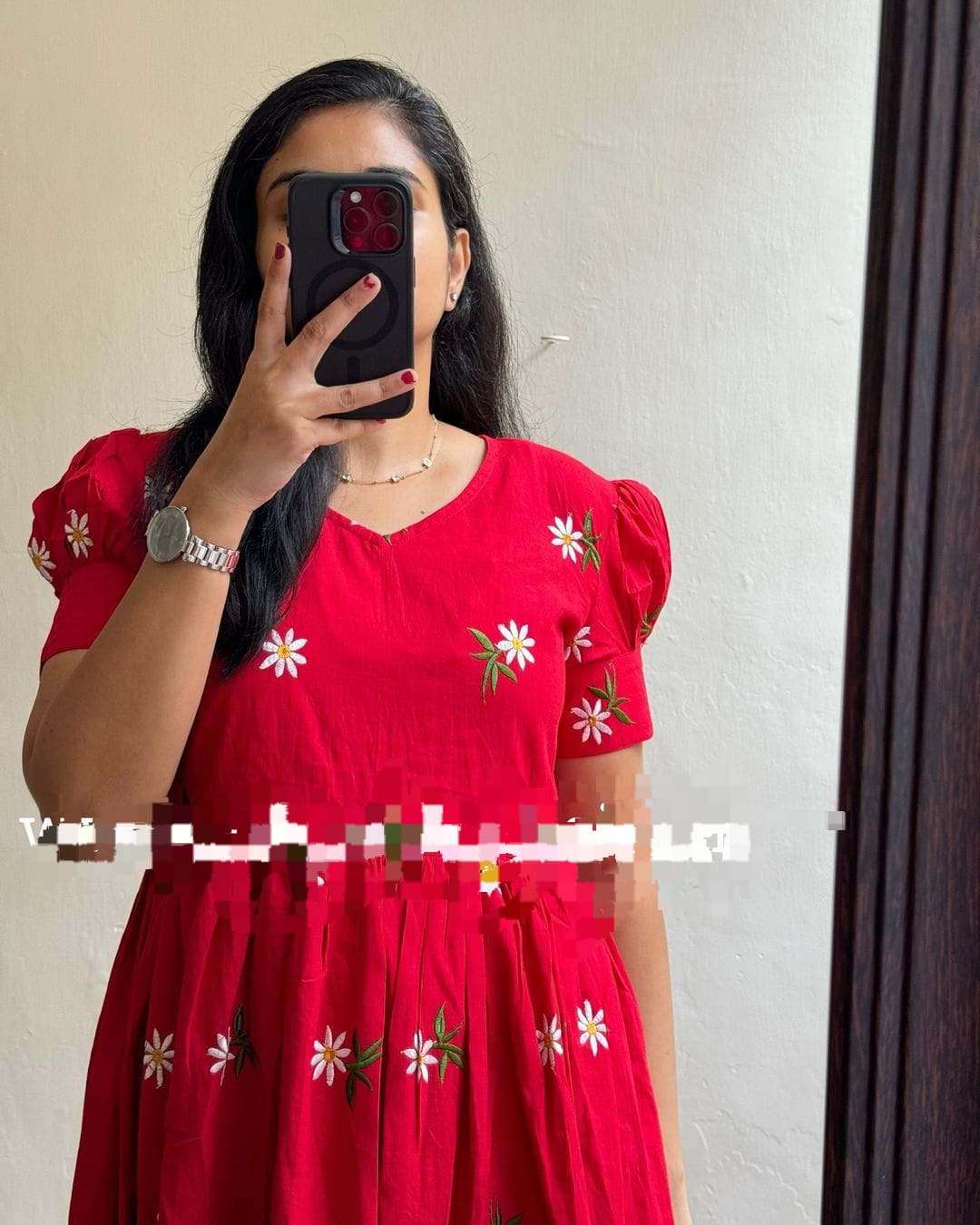 Red Flower Midi Cotton Casual Dresses for women