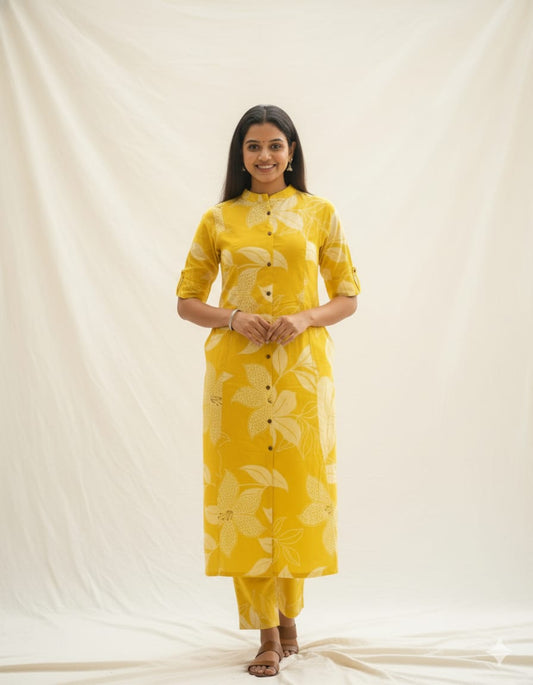 Sunshine Yellow Floral Button-Down Co-ord Set
