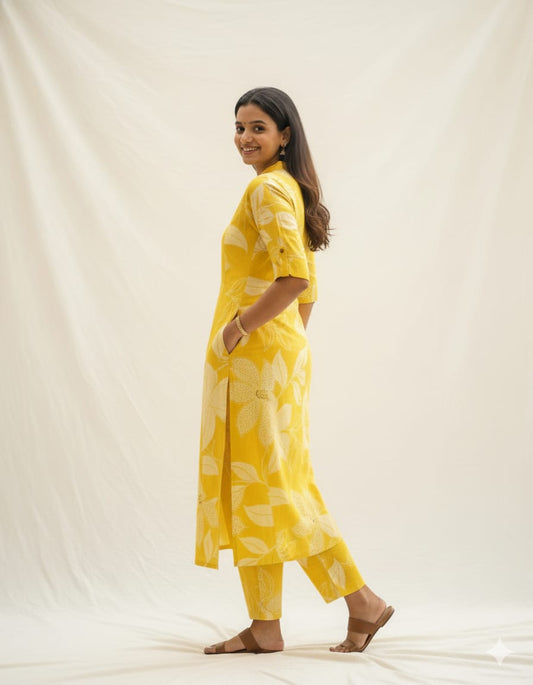 Sunshine Yellow Floral Button-Down Co-ord Set