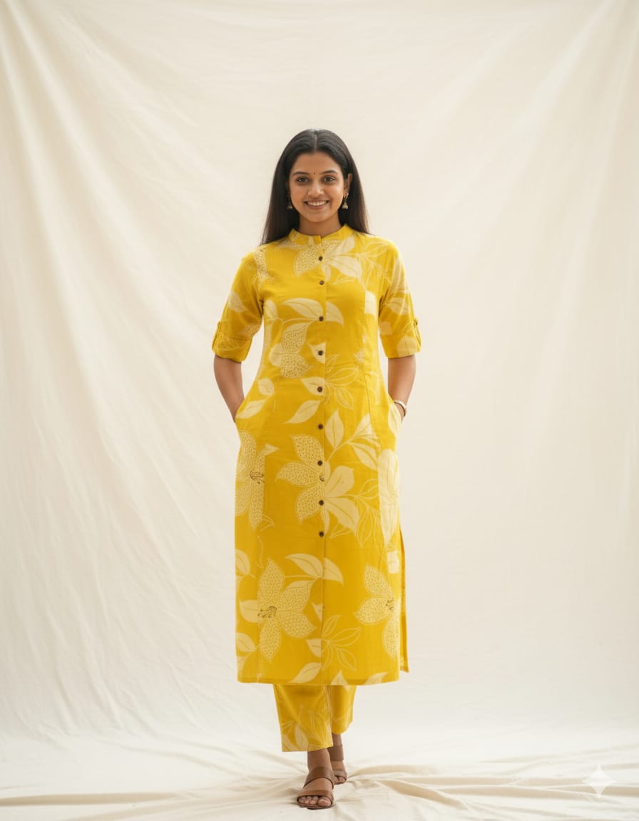 Sunshine Yellow Floral Button-Down Co-ord Set