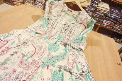 Pastel Multicolour Printed Cotton A-Line Midi Dress