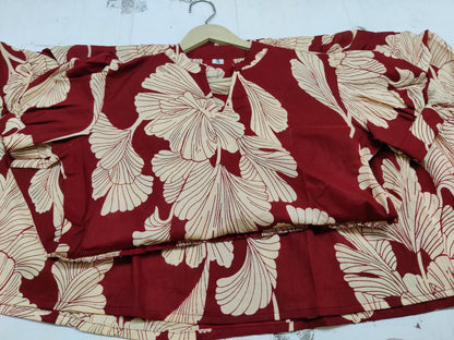 Rust Red Beige Floral Print Cotton Midi Dress