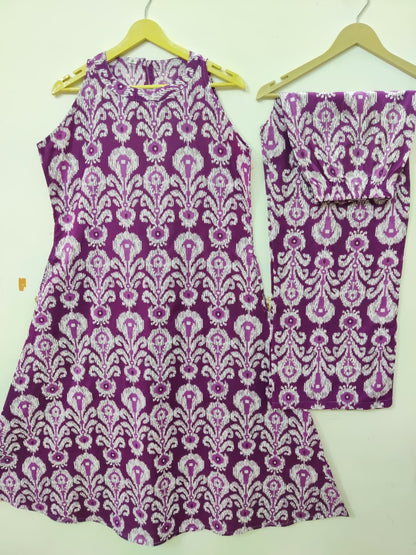 Wine Purple Halter Neck A-Line Kurta Palazzo Set