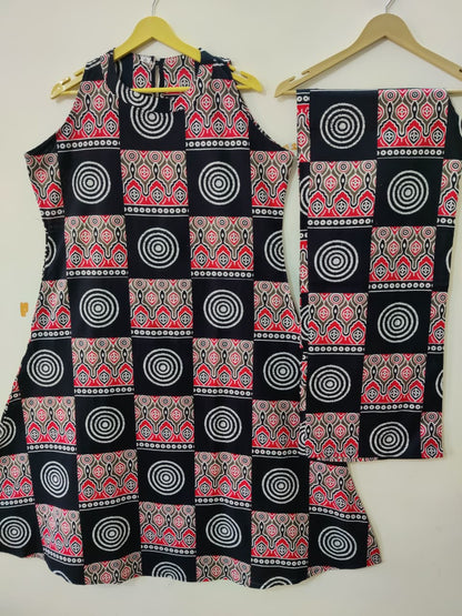 Black Red Geometric Print A-Line Kurta Palazzo Set