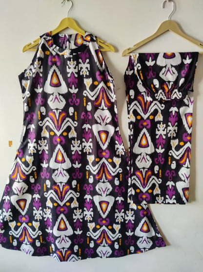 Black Ikat Print Halter Neck A-Line Kurta Palazzo Set