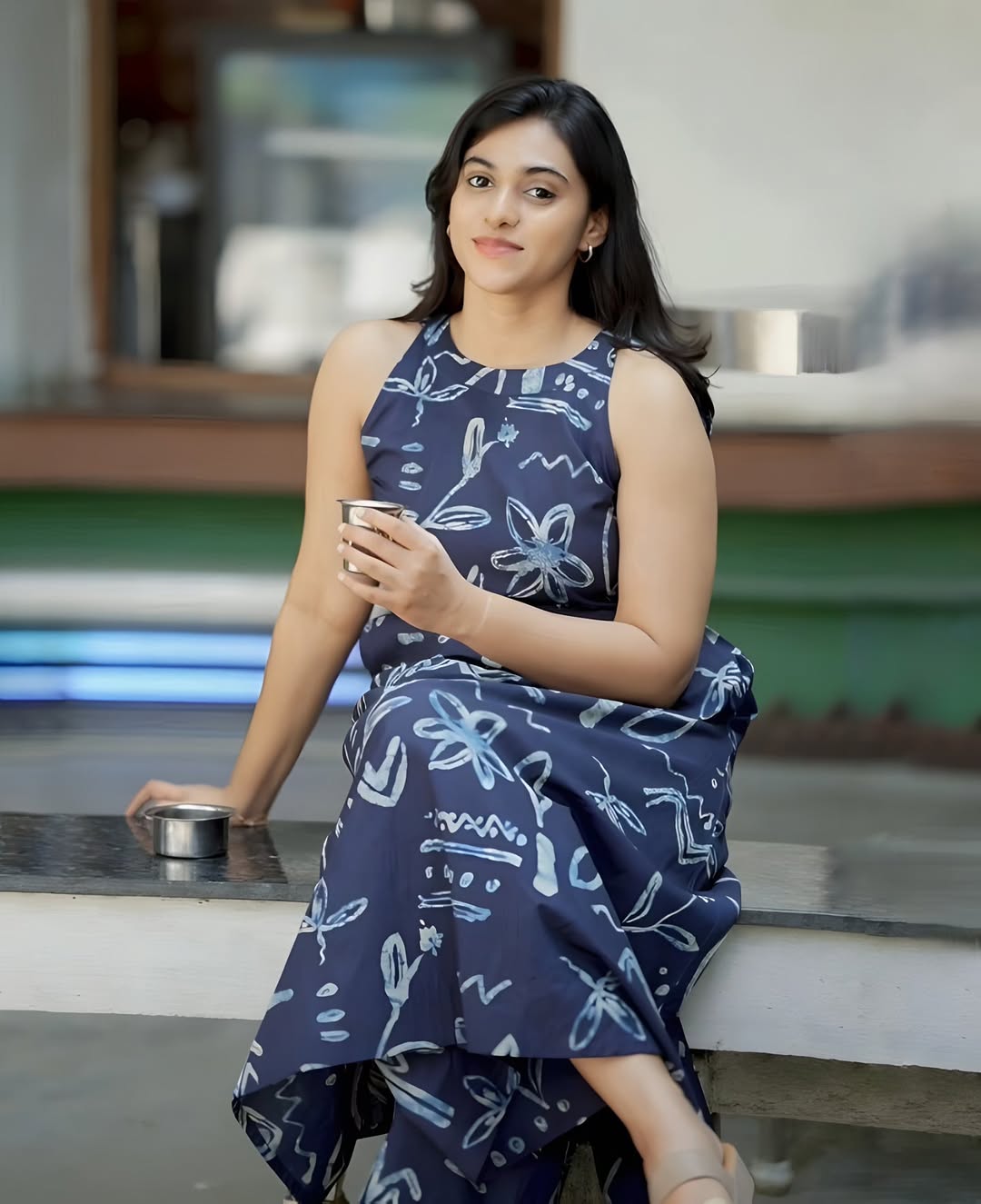 Navy Blue Halter Neck A-Line Kurta Palazzo Set