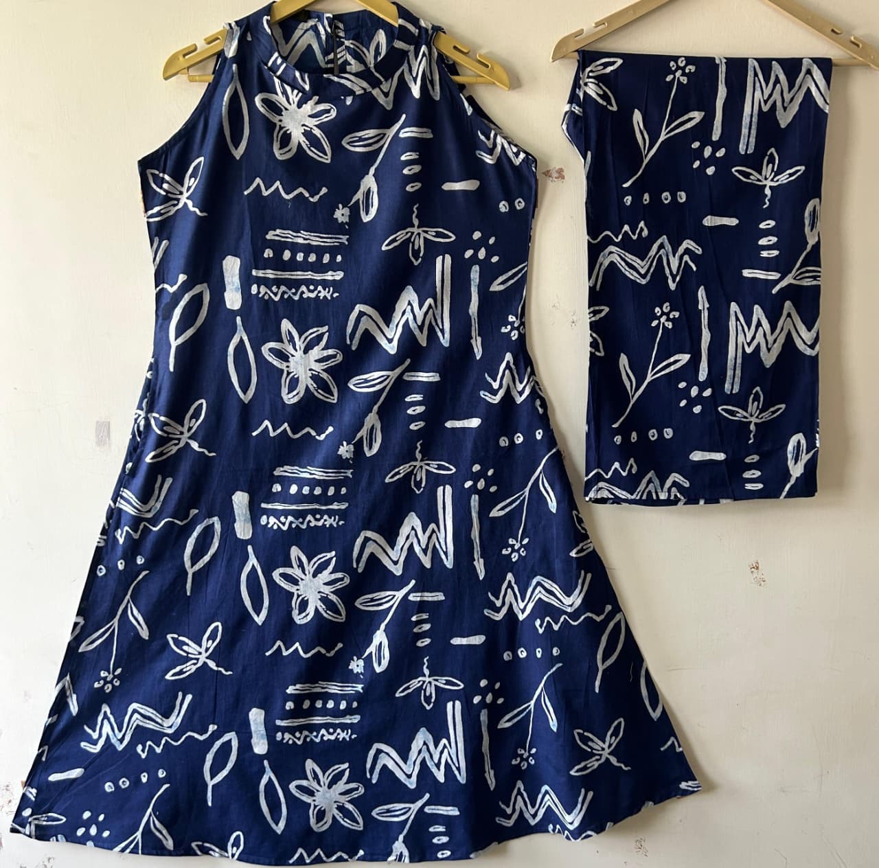 Navy Blue Halter Neck A-Line Kurta Palazzo Set