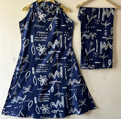 Navy Blue Halter Neck A-Line Kurta Palazzo Set