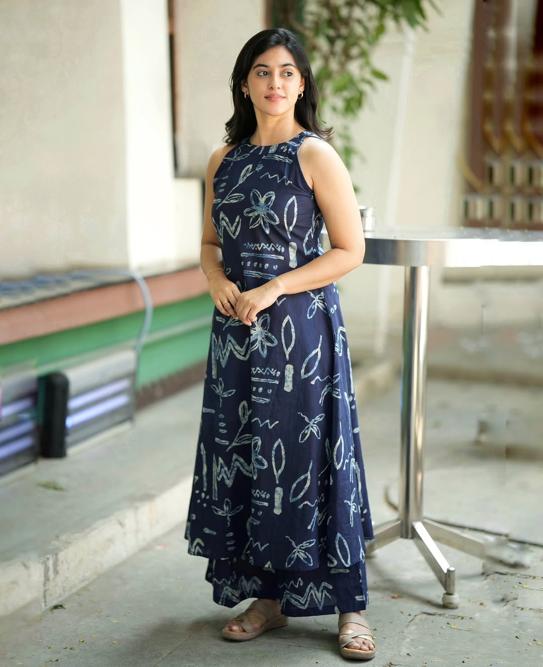 Navy Blue Halter Neck A-Line Kurta Palazzo Set