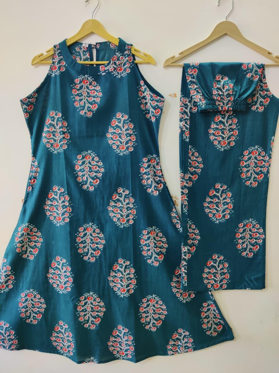 Teal Green Halter Neck A-Line Kurta Palazzo Set