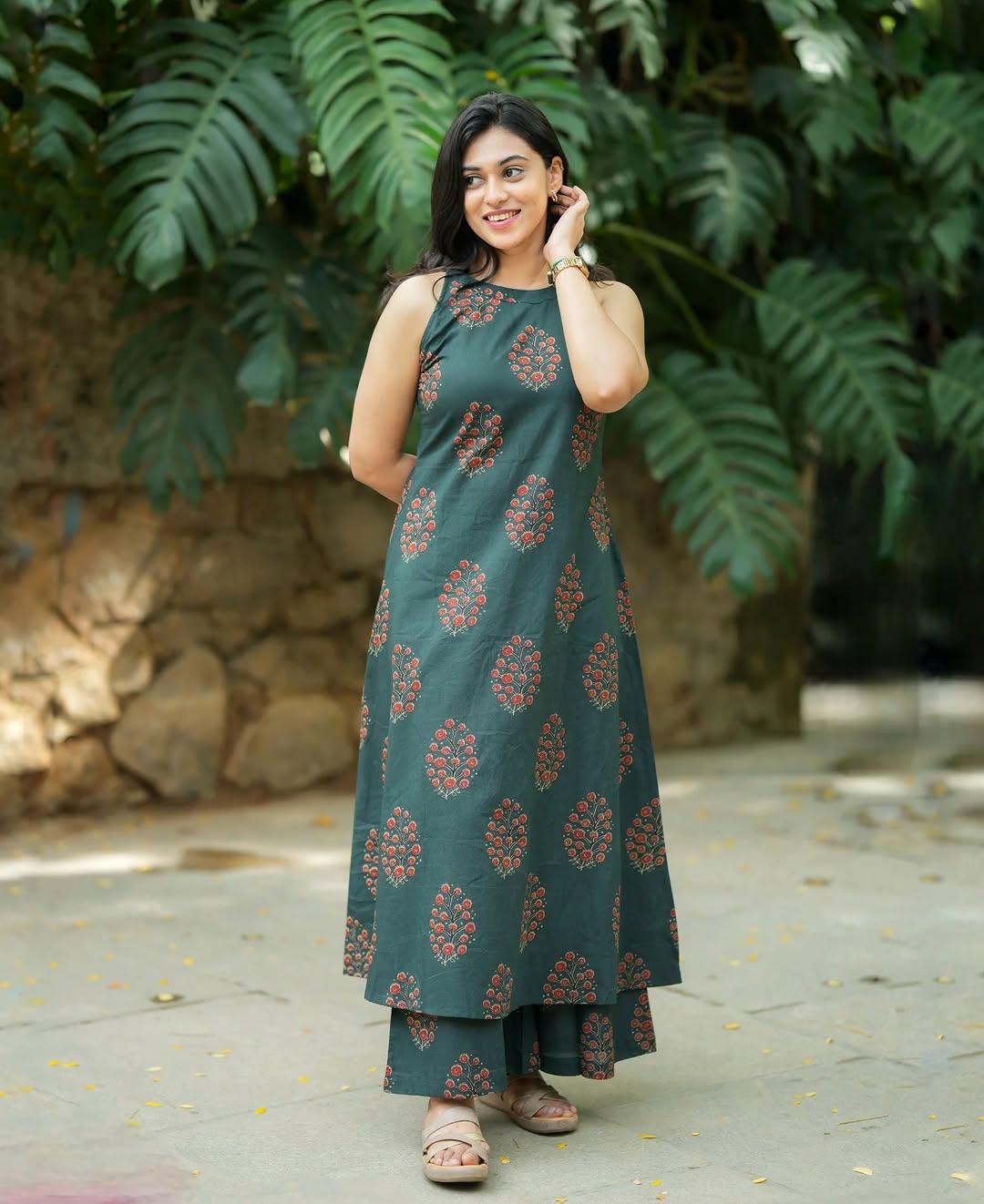 Teal Green Halter Neck A-Line Kurta Palazzo Set