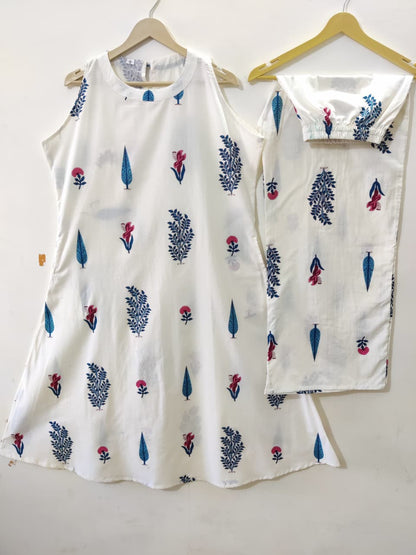 White Floral Halter Neck A-Line Kurta Palazzo Set