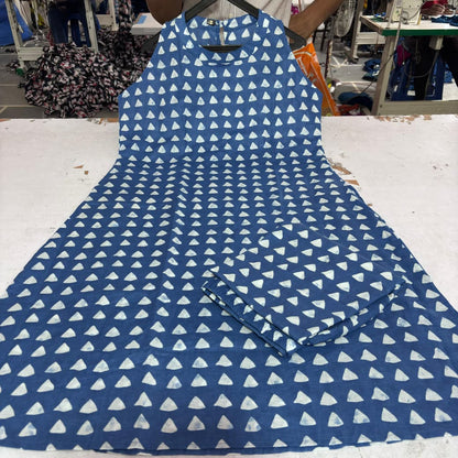 Navy Blue Halter Neck Printed A-Line Kurta Palazzo Set