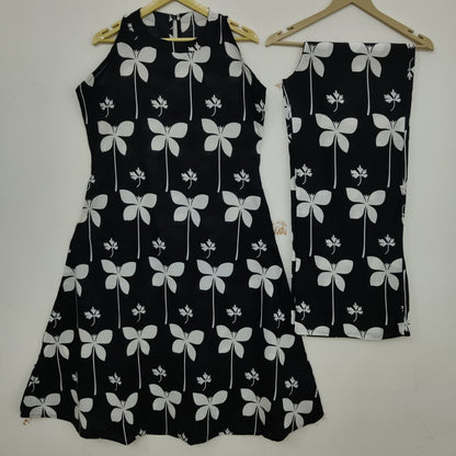Black White Floral Halter Neck A-Line Kurta Palazzo Set