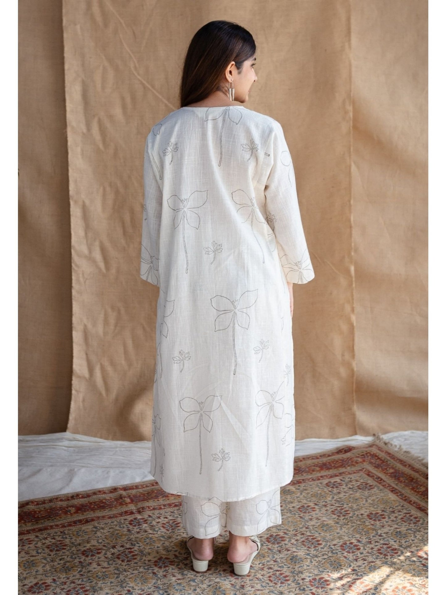 Women's Cotton White Floral Print Co-Ords Set
