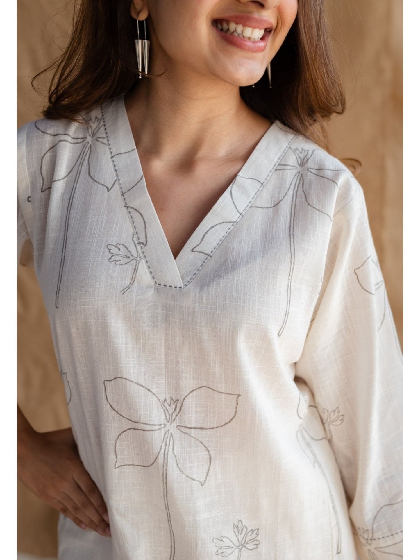 Women's Cotton White Floral Print Co-Ords Set