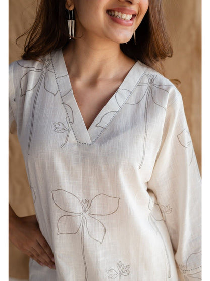Women's Cotton White Floral Print Co-Ords Set