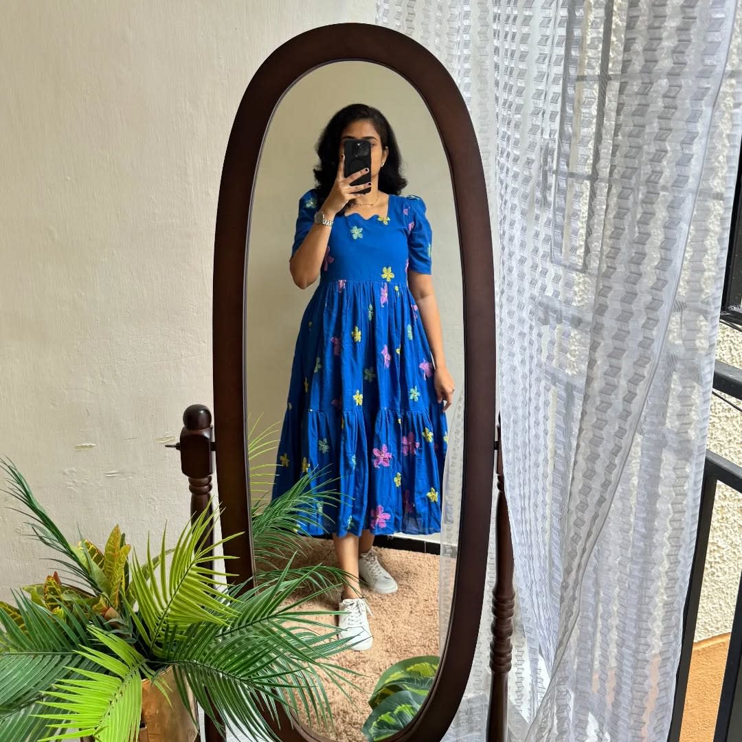 Blue Midi Cotton Casual Dresses for women