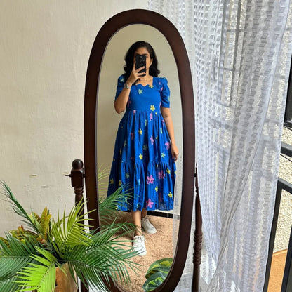 Blue Midi Cotton Casual Dresses for women