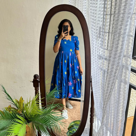 Blue Midi Cotton Casual Dresses for women