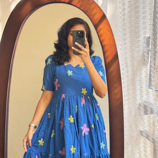 Blue Midi Cotton Casual Dresses for women