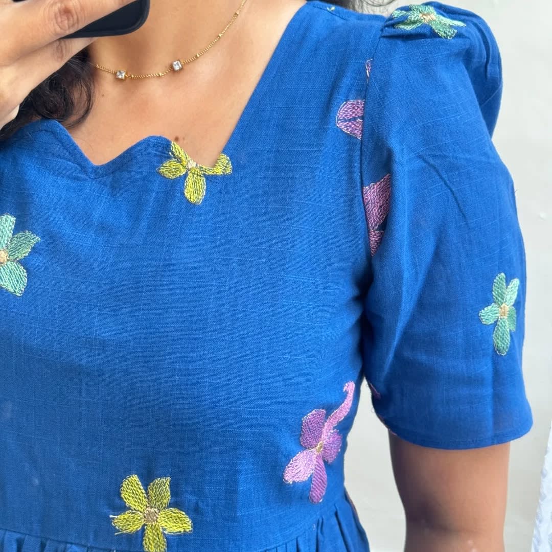 Blue Midi Cotton Casual Dresses for women