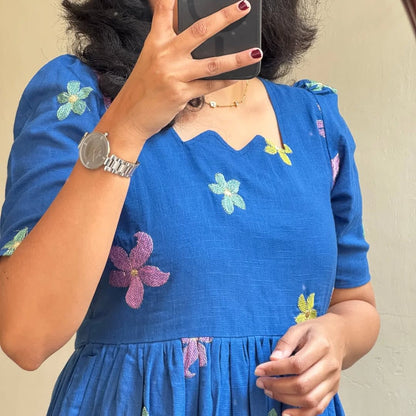 Blue Midi Cotton Casual Dresses for women