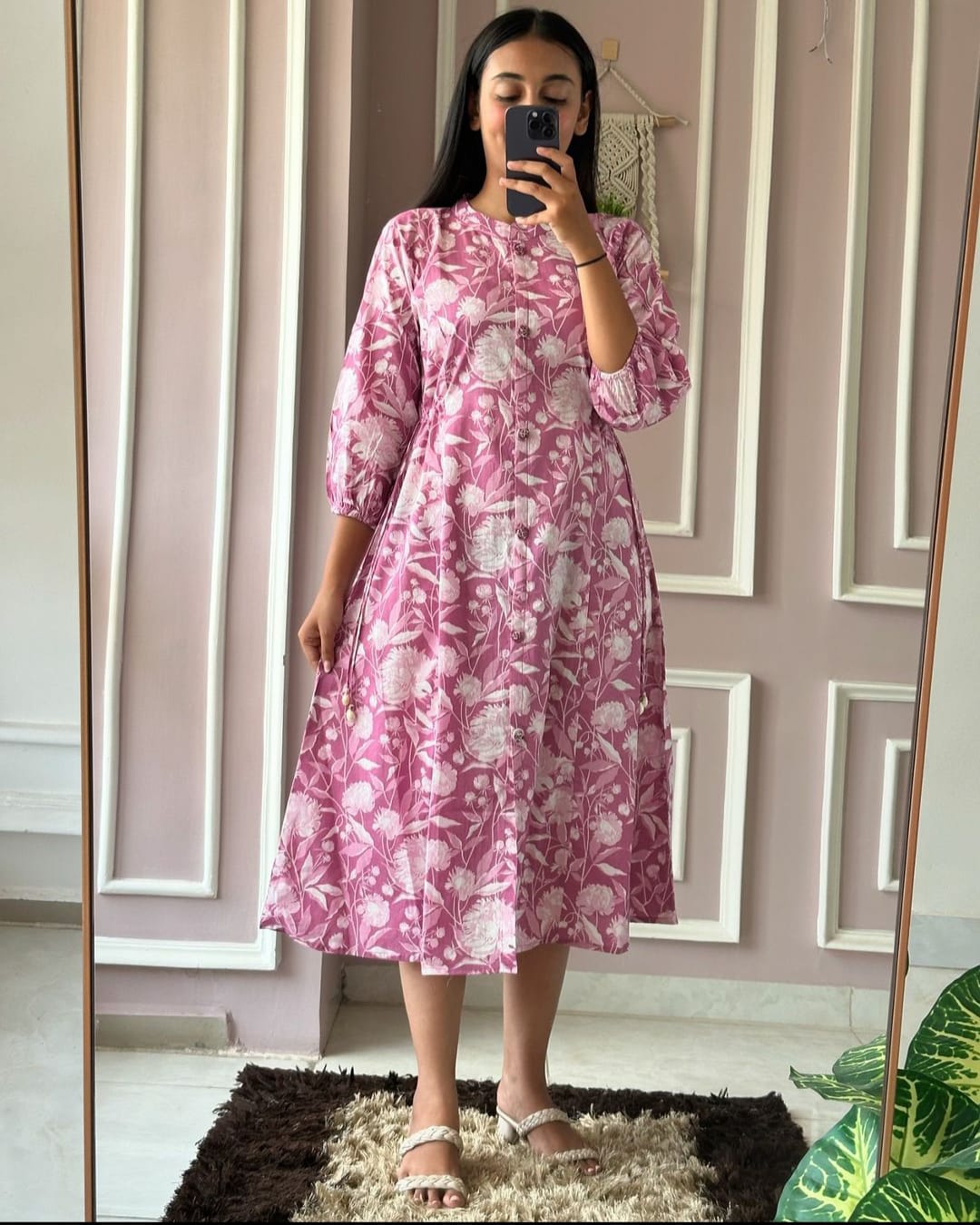 Pink  Midi Cotton Casual Dresses for women