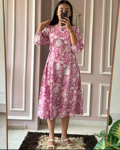 Pink  Midi Cotton Casual Dresses for women