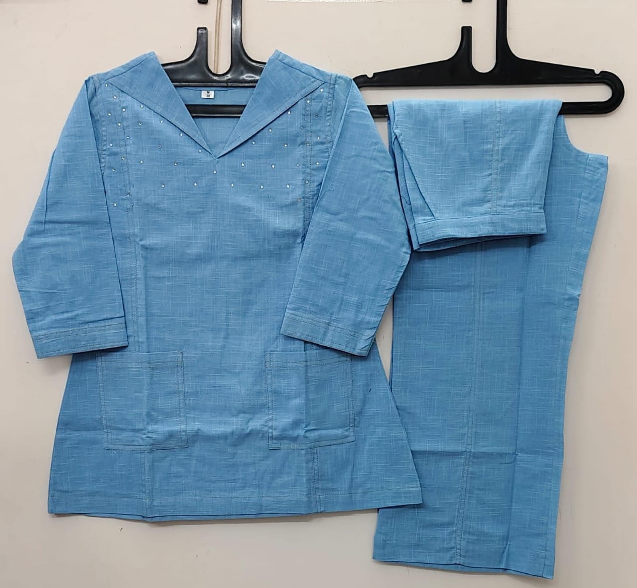 Blue Sequin Cotton Co-ord Set