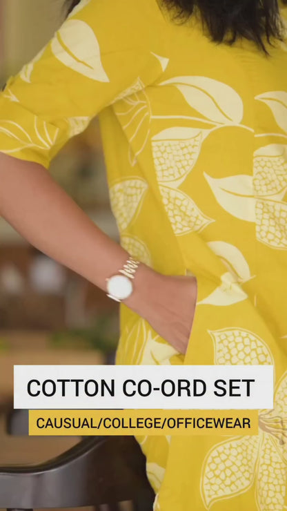 Mango Yellow Floral Block Printed Kurta & Pant Set