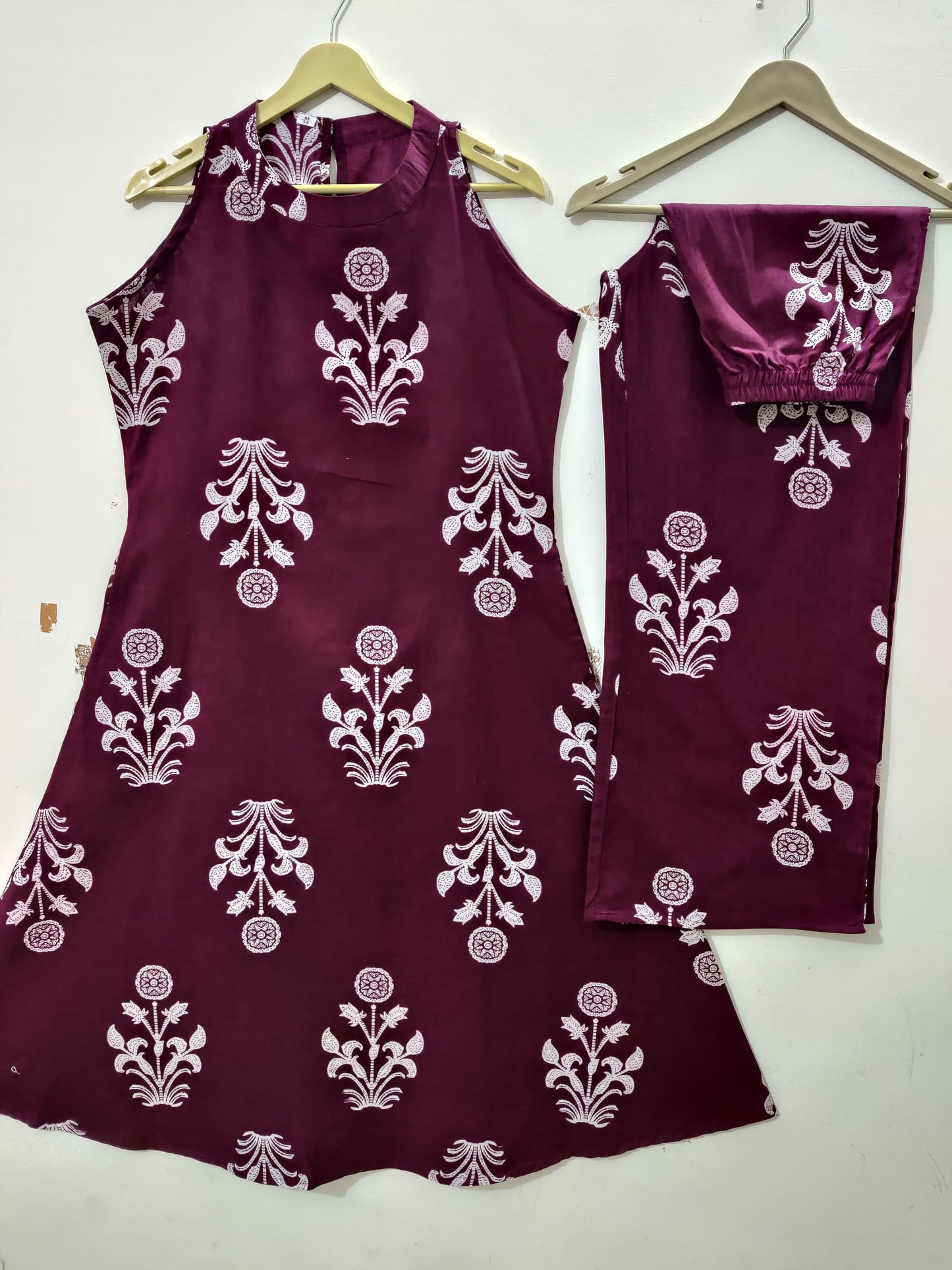 Wine & Whimsy: Maroon Floral Block Print Sleeveless Kurta Set