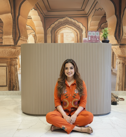 Radiant Orange Embroidered Cord Set – Festive & Fashionable