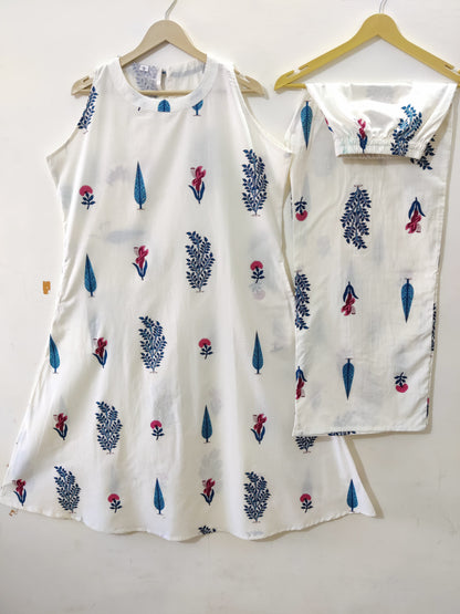 Summer Breeze: Off-White Floral Block Print Kurta Set