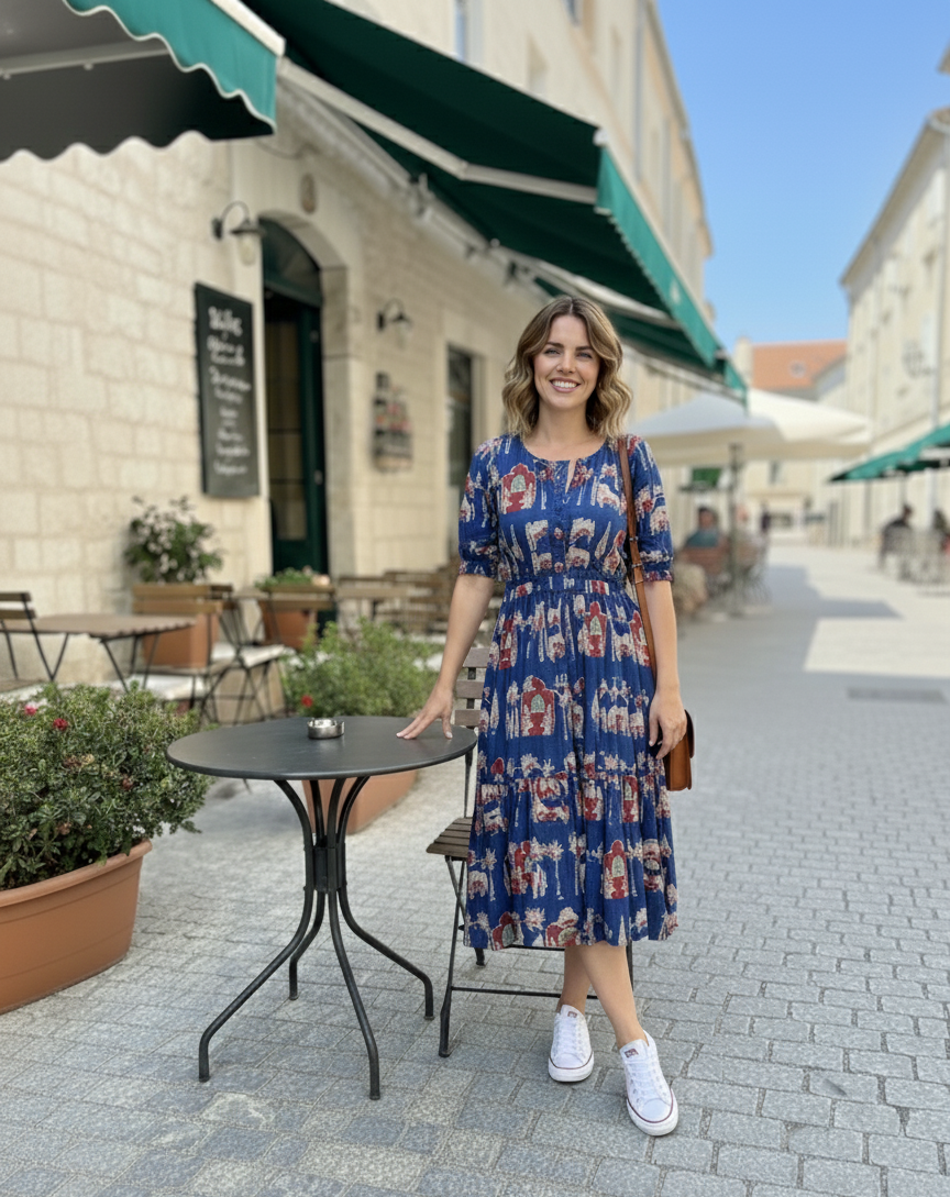 Flamingo Print Tiered Midi Dress | Summer Special Puff Sleeve Style