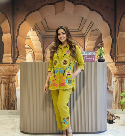 Fresh Green Embroidered Cord Set – Modern Ethnic Chic