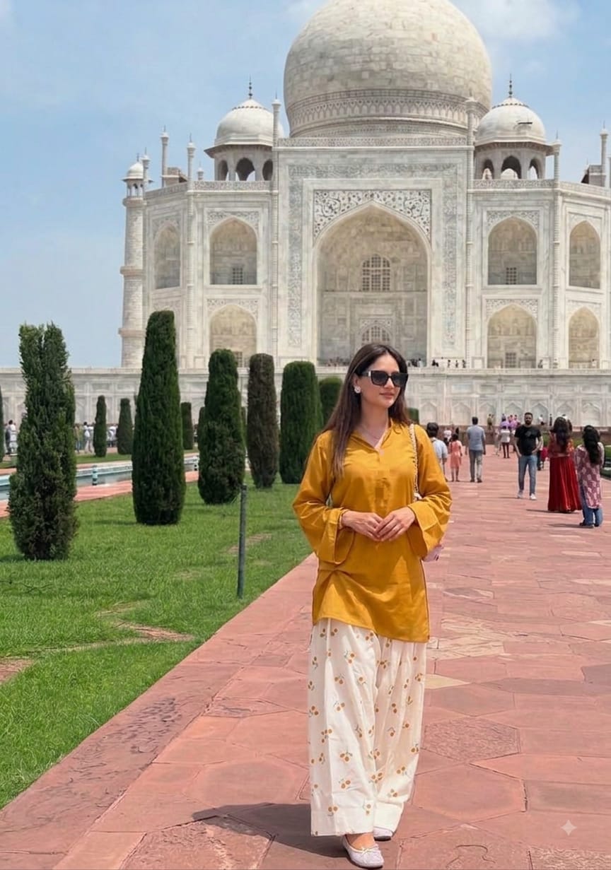 Mustard Yellow Straight-Cut Kurti with Embroidered Floral Palazzo Trousers